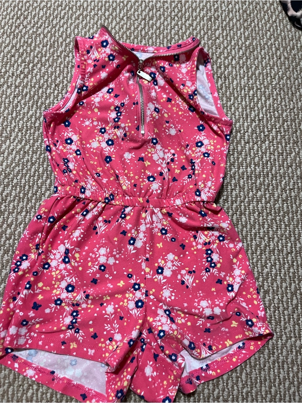 Girls 4T Floral Pink Sleeveless Romper with Front Zip
